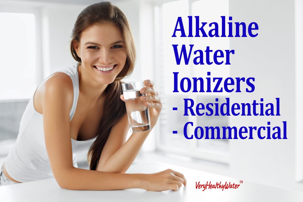 Alkaline Water Ionizers - Woman at Counter Holding Glass of Ionized Alkaline Water